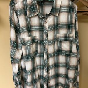 Women’s Flannel Shirt Tunic Length Blu Pepper Brand Large Green Plaid